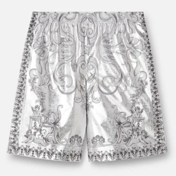 Versace Baroque Silver Silk Shorts - Picture 1 of 11